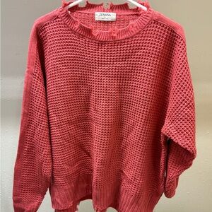 Zenana Distressed Women's Coral Knit Sweater